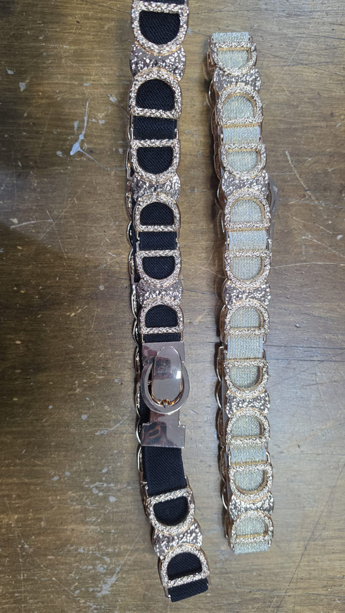 DD Embossed Gold Thin Stretch Belt