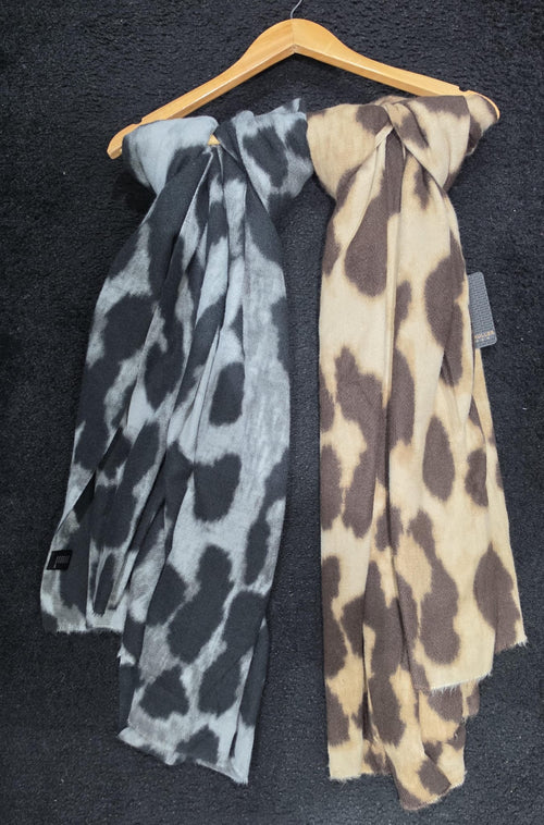Leopard Wool Blend Double Sided Scarf