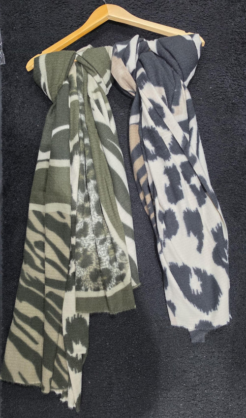 Tonal Animal Reversible Wool Blend Scarf