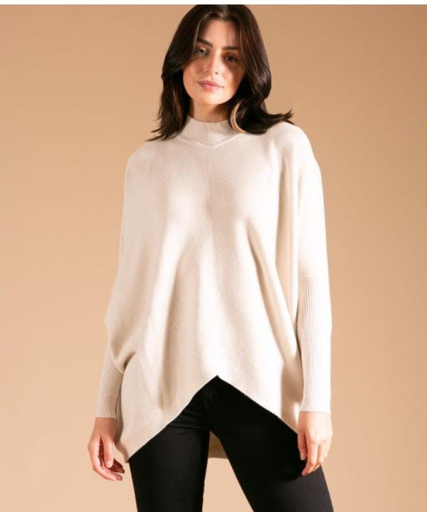 High Low Wool Blend Turtle Neck Ribbed Knit