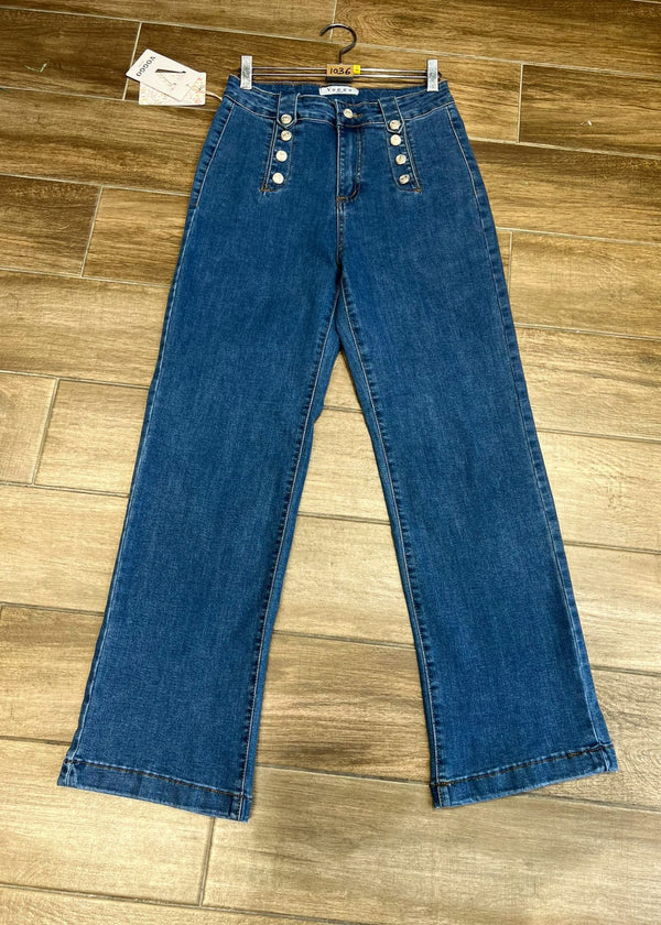 Wide Leg Silver Button Fly Front Voggo Jeans