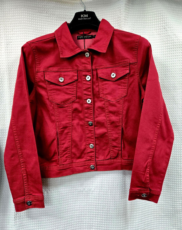 Kurt Muller Red Washed Denim Cotton Stretch Jacket