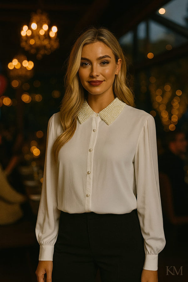 Pearl Collar Lux Button Shirt
