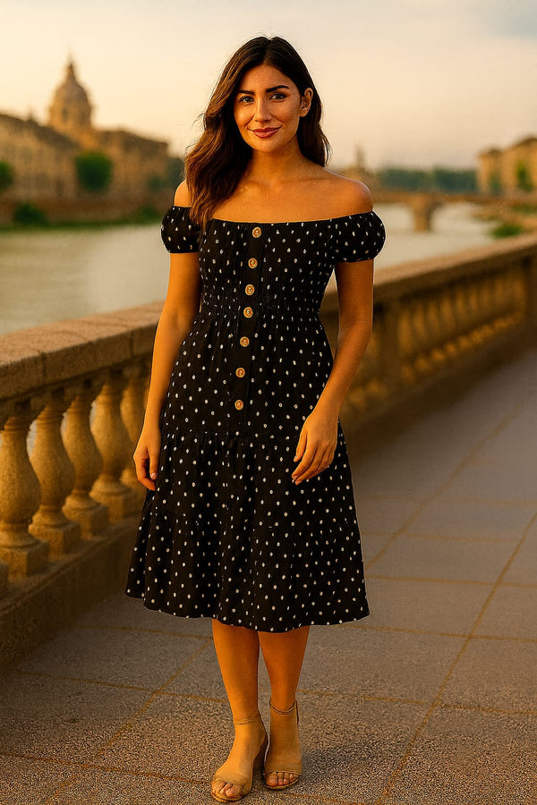 Polka Dot Bardot Midi Dress