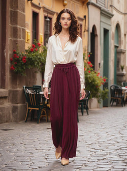 Premium Italian Plisse Wide Leg Palazzo Trousers