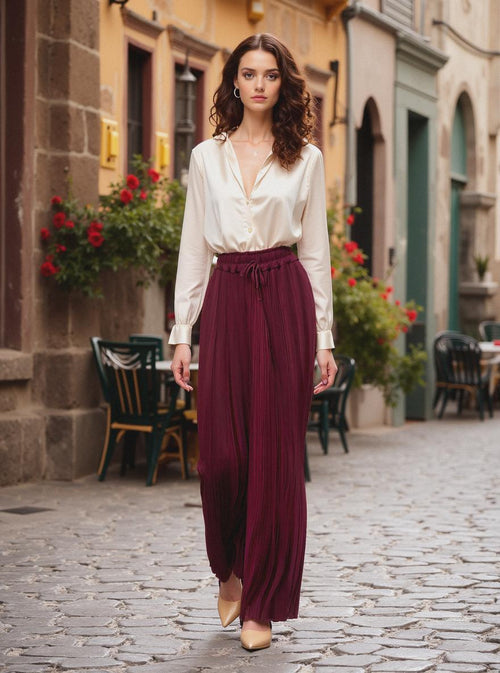 Premium Italian Plisse Wide Leg Palazzo Trousers