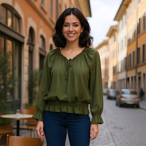 Plain Ruffle Bardot Blouse