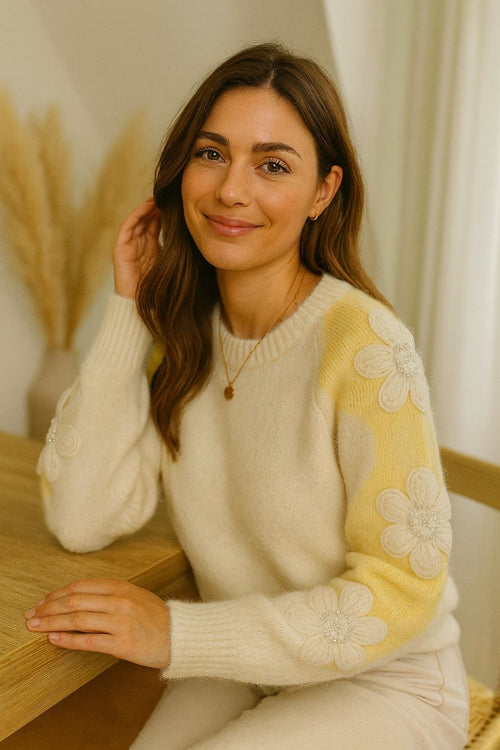 Daisy Crystal Pearl Embellished Knit