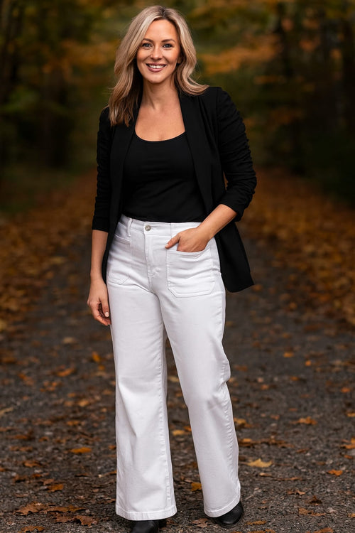 Wide Leg White Two Front Pocket Voggo Jeans