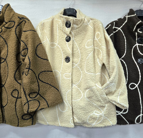 Cornelli Stitch Teddy Boucle Coatigan