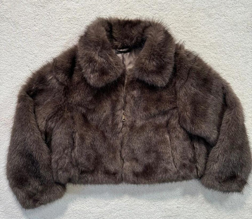 Luxury Faux Fur Gold Zip Coat