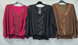 Sequin V Angel Sleeve Top