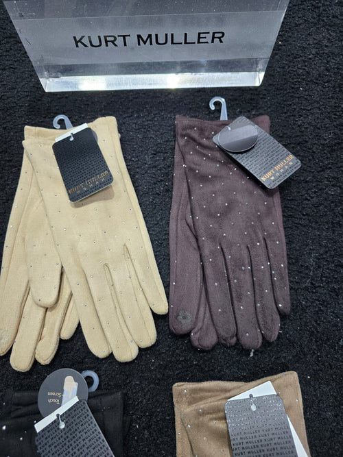 Suedette Diamante Stud Embellished Gloves