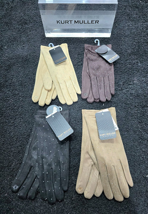 Suedette Diamante Stud Embellished Gloves