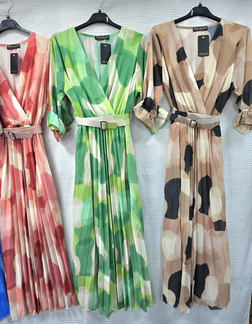 Lola V Neck Belted Pleated Maxi Dress