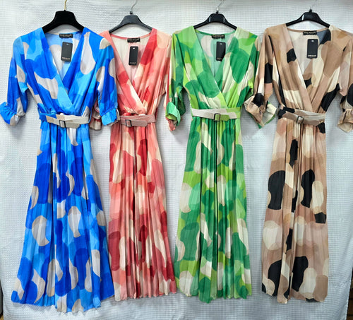 Lola V Neck Belted Pleated Maxi Dress