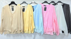 V Neck Shimmer Frill Lined Blouse