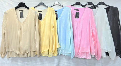 V Neck Shimmer Frill Lined Blouse