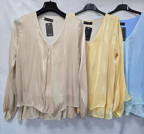 V Neck Shimmer Frill Lined Blouse