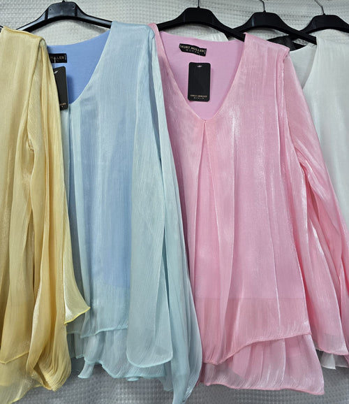 V Neck Shimmer Frill Lined Blouse