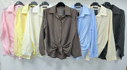 Stripe Tencel Tie Shirt Top