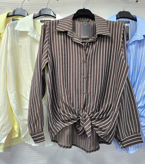 Stripe Tencel Tie Shirt Top