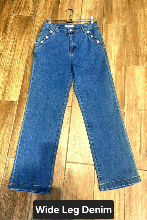 Wide Leg Silver Side Button Voggo Jeans