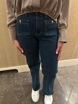 Gold Button Two Front Pocket Voggo Wide Leg Jeans