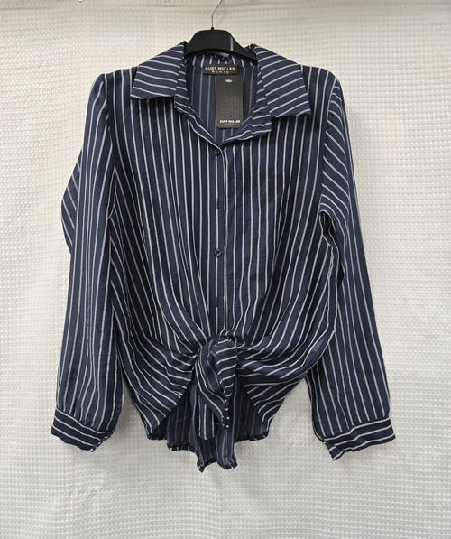 Stripe Tencel Tie Shirt Top
