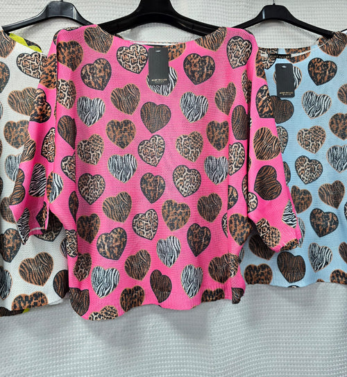 Leopard Heart Mesh Knit