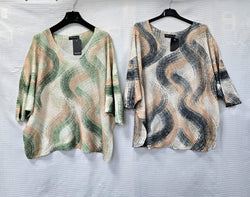 Swirls Print V Mesh Fine Knit