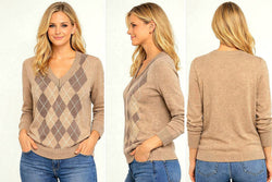 Argyle V Neck Soft Fine Knit