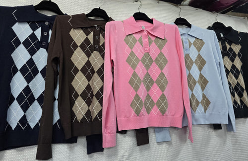 Argyle Soft Collar Polo Fine Knit