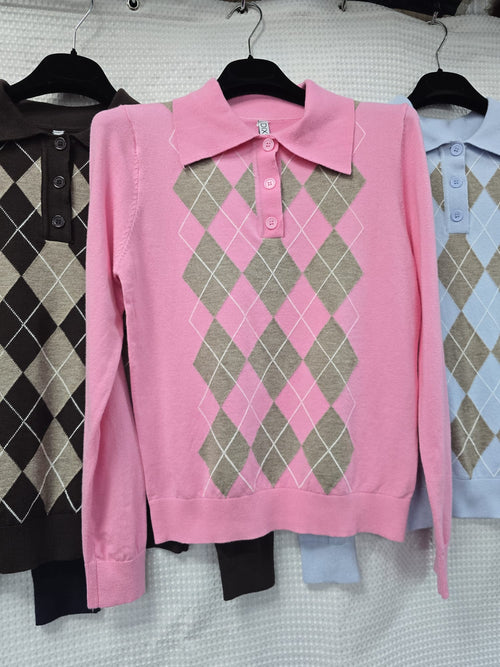 Argyle Soft Collar Polo Fine Knit