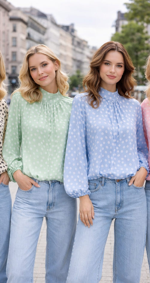 Vintage Polka Dot Print Bubble Hem Blouse