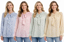 Polka Dot Tonal Bow Blouse