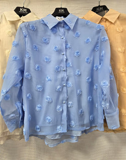 3D Rose Embroidery Sheer Shirt