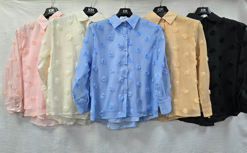 3D Rose Embroidery Sheer Shirt