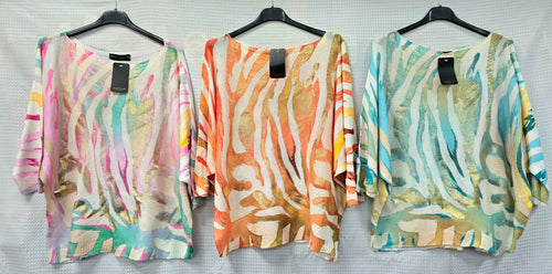 Zebra Print Gold Foil V Fine Mesh Knit