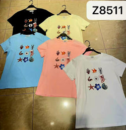 Sequin Seahorse Cotton T-shirt Top