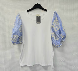 Embroidery Puff Sleeve Cotton T-shirt