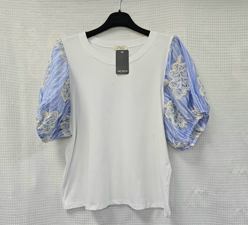 Embroidery Puff Sleeve Cotton T-shirt