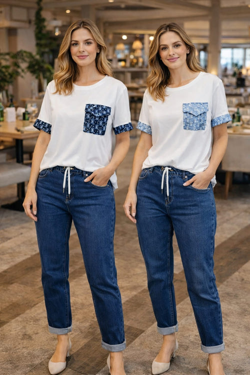 Cotton Sequin Denim Pocket T-shirt