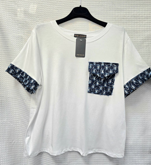 Cotton Sequin Denim Pocket T-shirt