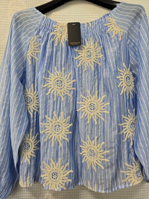 Sun Crochet Embroidery Stripe Blouse