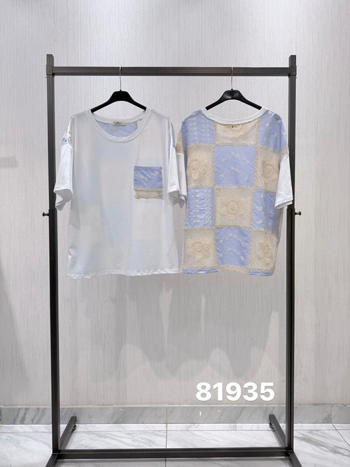 Daisy Crochet Back Pocket Cotton Tshirt