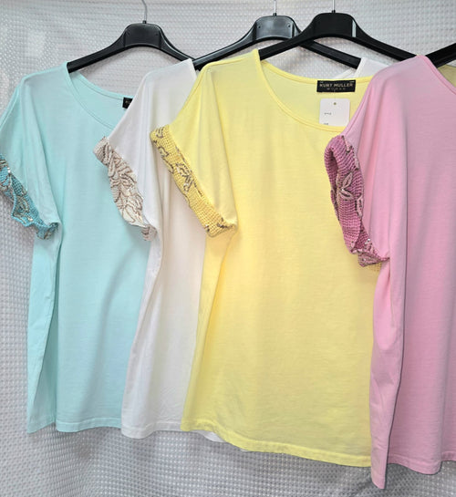 Sequin Trim Short Sleeve Top