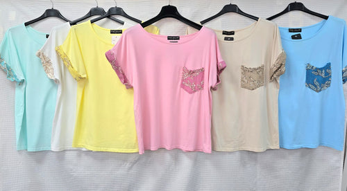 Sequin Trim Short Sleeve Top