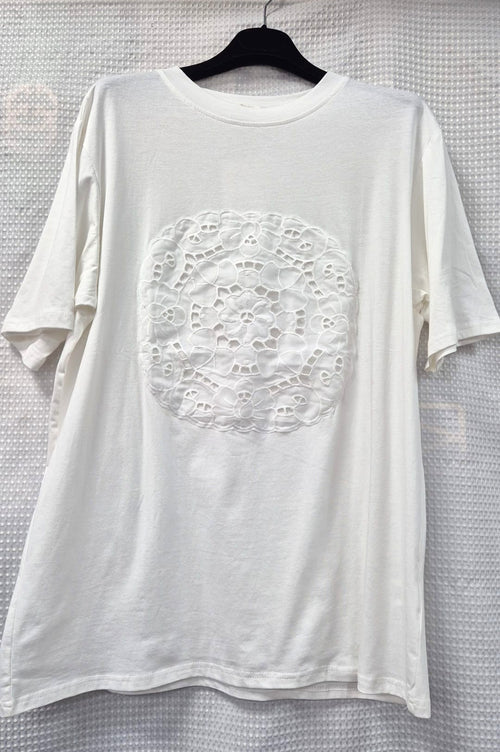 Embroidery Lace Circle Cotton T-Shirt Tunic
