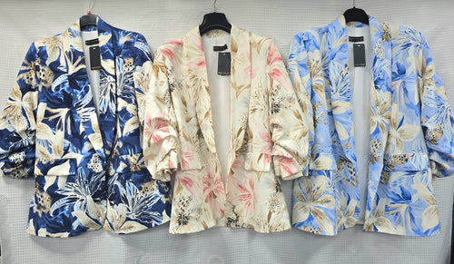 Contrast Lily Printed Rouched Sleeve Blazer